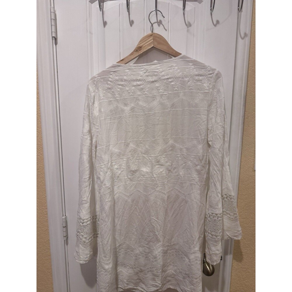 La Blanca White Embroidered Tunic Dress Beach Coverup, Long Sleeve Large - Picture 9 of 13